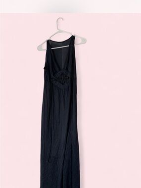 Black Sleeveless Maxi Dress with Front Rosette Detail
